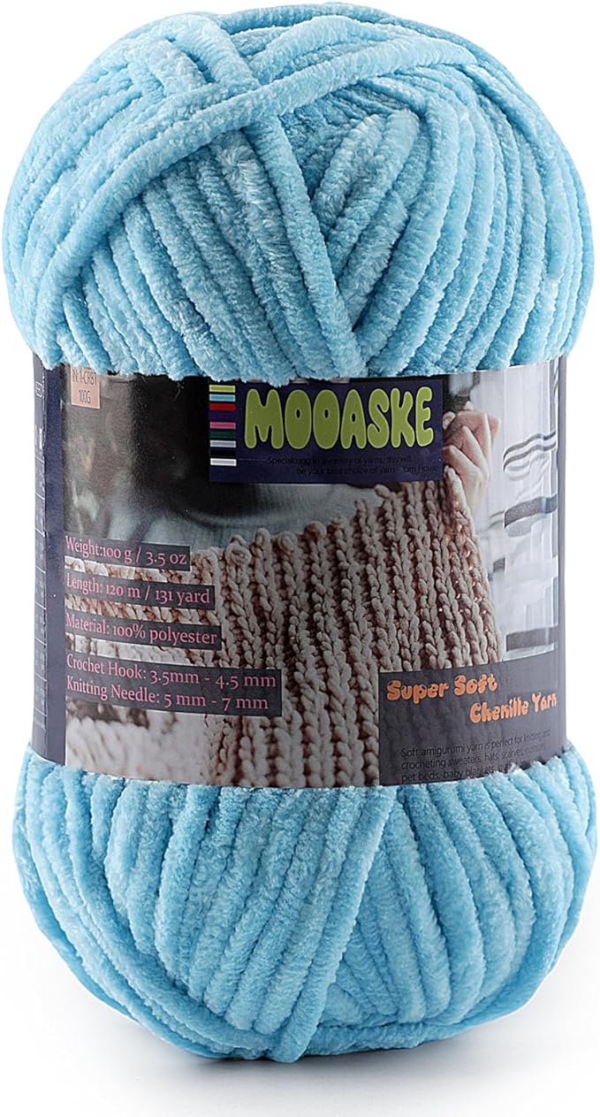 Baby Blanket Yarn for Crocheting - Soft Velvet Fluffy Chenille Yarn for Knitting Amigurumi Making Scarves, Doll - 100g/3.5oz 131 Yards Thick Plush Yarns (1, Sky Blue)