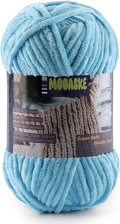 Baby Blanket Yarn for Crocheting - Soft Velvet Fluffy Chenille Yarn for Knitting Amigurumi Making Scarves, Doll - 100g/3.5oz 131 Yards Thick Plush Yarns (1, Sky Blue)