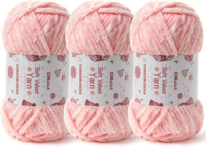 3x100g Fluffy Velvet Chenille Yarn for Crocheting and Knitting, 3x87.4yd Baby Yarn for Crocheting Soft, Crochet Chunky Yarns Amigurumi Yarns（Pink