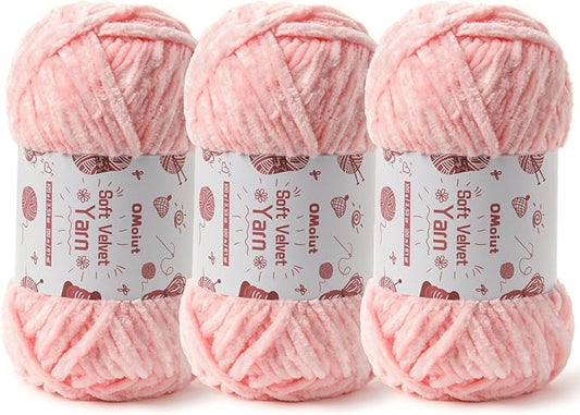 3x100g Fluffy Velvet Chenille Yarn for Crocheting and Knitting, 3x87.4yd Baby Yarn for Crocheting Soft, Crochet Chunky Yarns Amigurumi Yarns（Pink