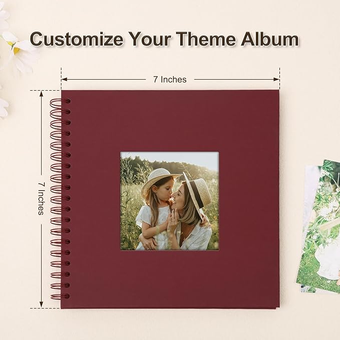 Scrapbook Album 7x7 Inches Photo Album Hardcover Kraft with Window Scrap Book Blank Memory Book for Baby Wedding Guest Book Couples Graduation Travel DIY Anniversary, 40 Pages Red