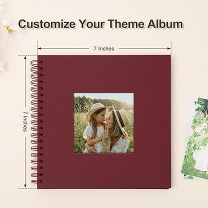 Scrapbook Album 7x7 Inches Photo Album Hardcover Kraft with Window Scrap Book Blank Memory Book for Baby Wedding Guest Book Couples Graduation Travel DIY Anniversary, 40 Pages Red