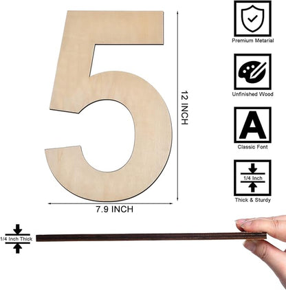 12 Inch Wooden Number 5, 1/4 Inch Thick Large Unfinished Wood Number for Home Wall Decor, DIY Crafts