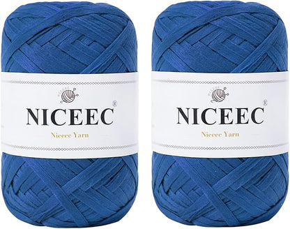 NICEEC 2 Skeins Soft Tape Yarn, Easy Crohcet Raffia, Crochet & Knitting, Paper Ribbon Yarn for DIY Craft Gift Wrapping Total Length 1.76oz×2/109yds×2 - Dark Blue