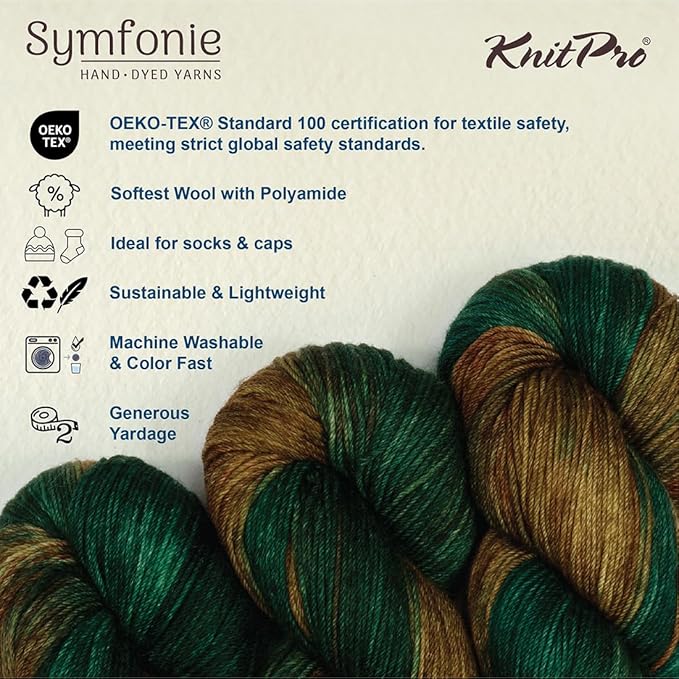KnitPro Symfonie Hand Dyed Yarn | Extra Fine Merino Wool & Polyamide Blend for Knitting & Crocheting, Fingering Weight, Oeko-TEX Certified 400m, 100g Skein | Terra Variegated Himalayas