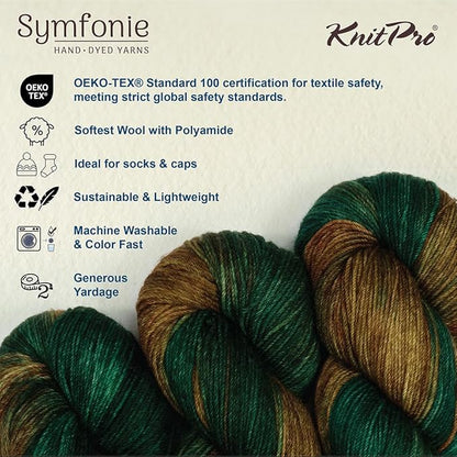 KnitPro Symfonie Hand Dyed Yarn | Extra Fine Merino Wool & Polyamide Blend for Knitting & Crocheting, Fingering Weight, Oeko-TEX Certified 400m, 100g Skein | Terra Variegated Himalayas