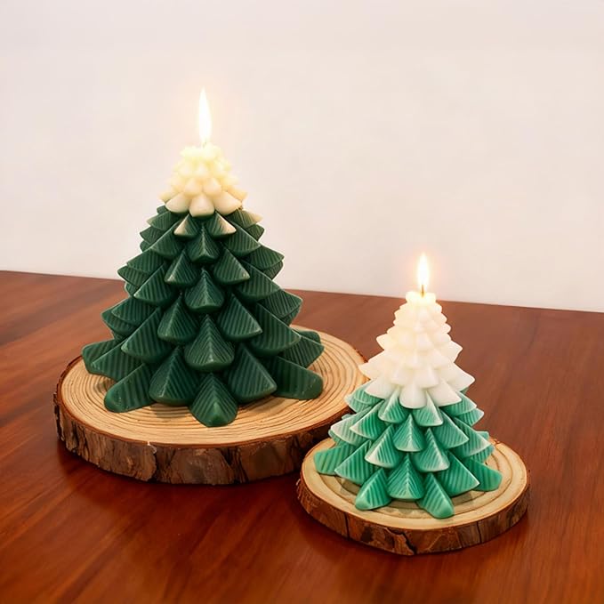 2Pcs Christmas Tree Candle Molds, 3D Silicone Mold for Candle Epoxy Resin Soap Cake Chocolate Making with 20 Wicks & Lables for DIY Xmas Gift Art Craft Home Decoration