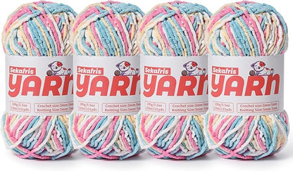 4 Pack Plush Chunky Chenille Yarn for Crocheting, Soft Fluffy Velvet Yarn for Crocheting Amigurumi, Fuzzy Baby Blanket Knitting 400g/524yds Bulky(4 Candy Color)