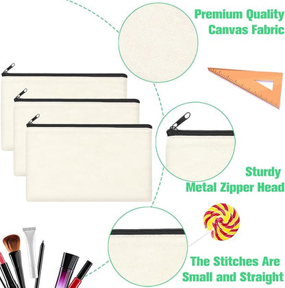 ZeeDix Canvas Pouch- Multi-purpose Cosmetic Bag with Zipper, DIY Craft Canvas Zipper Pouch Blank Makeup Bags Bulk Travel Toiletry Bag for Storage (8.3 x 5 inches)