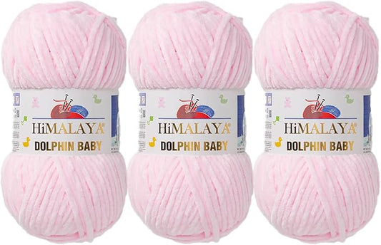 3 Skein/Pack Himalaya Dolphin Baby Chenille Yarn, Each Ball 100 gr (3.5 oz), 120 m (132 Yards), 100% Polyester, Super Bulky Baby Blanket Velvet Amigurumi Yarn, 80303 - Powder Pink