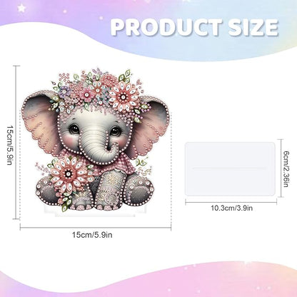 Tontut Diamond Painting Desktop Decoration, Flower Elephant 5D DIY Special Diamond Art Decoration Kits for Adults, Office Desktop or Christmas Holiday Arrangement Crafts
