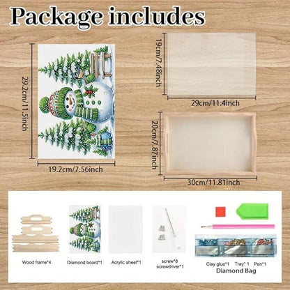 DoxQcs DIY Diamond Art Wooden Food Tray with Handle Diamond Painted Table Decoration Tray for Breakfast Bar Dinner Table Diamonds Art Painting for Beginners-Snowman