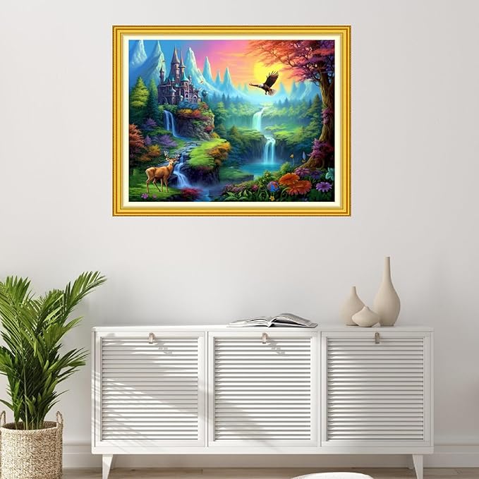 Foxhool Stamped Cross Stitch Kits,11CT Printed Cross Stitch Pattern Full Embroidery Kits for Beginner Needlepoint Kits-Paradise on Earth 16x20 inchs