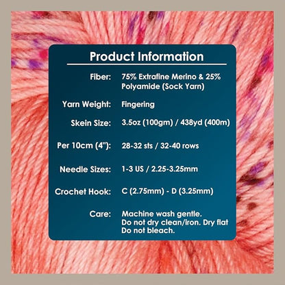 KnitPro Symfonie Hand Dyed Yarn | Extra Fine Merino Wool & Polyamide Blend for Knitting & Crocheting, Fingering Weight, Oeko-TEX Certified 400m, 100g Skein | Terra Variegated Blush