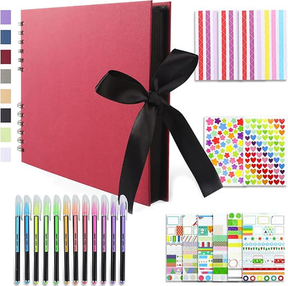 Vienrose Scrapbook Album 80 Pages, DIY Photo Album with Accessories, Red Kraft Paper Memory Book for Wedding, Birthday, Travel, Valentine, Mother’s Day, 11x8 Inches
