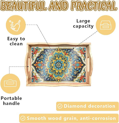 DOTSOPS DIY Diamond Painting Serving Tray with Handle for Adults 5D Diamond Art Kits for Beginners Full Drill Diamond Dots Gem Arts and Crafts Special Shape Living Room 10 x 14 Inches Mandala