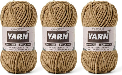 Fluffy Chenille Yarn for Crocheting - Baby Yarn for Crocheting Soft Blanket - 3 Pack of 100g/(87.4yds) Crochet Amigurumi Chunky Yarns - Super Bulky 5 Velvet Yarns (3 Light Coffee)