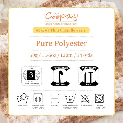 Coopay Skinny Chenille Yarn for Crocheting and Knitting, 12 Pack of 50g/1.76oz-1764yd Total, Soft Velvet Yarn of Baby Weights - Suitable for Baby Blankets, Plush Toys - Super Soft (Yellow Gradient)
