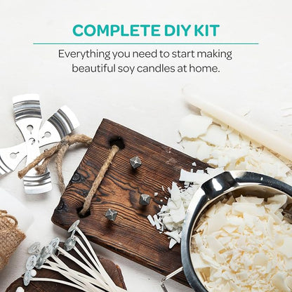 Hearts & Crafts Candle Making Kit - 50 lbs Soy Wax Flakes with 100 Pieces Pre-Waxed 6-Inch Wicks and 2 Metal Centering Devices - Premium DIY Candle Making Supplies