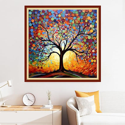 Disxvivy Cross Stitch Stamped Full Embroidery Kits DIY 11CT Cotton Thread Printed DIY Needlepoint Kits Craft Needlework Set Cross-Stitch Stamped Sets-Colorful Night Light Tree 18x18 inch