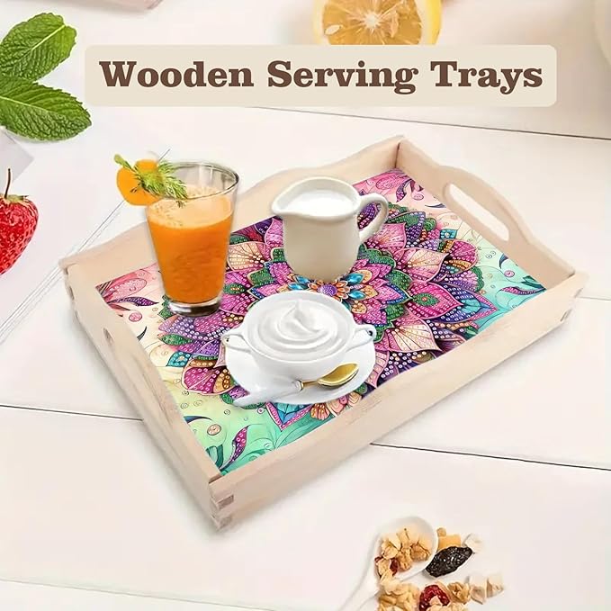 SHLUHA Diamond Art Kits for Adults Wooden Serving Trays with Handle Food Tray for Breakfast Home Decor Gift (TT009)
