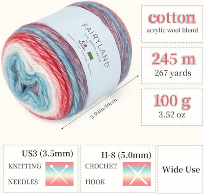 Aeelike Gradient Yarn for Crocheting, 3 Skeins Cake Yarns 100g (3.52 oz) 245m (267 Yards) # 3 Light Weight - Super Soft Ombré Fairyland Yarns for Making Colorful Crafts, Red Blue Gradient