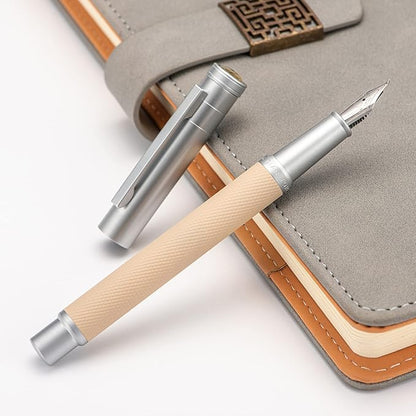 Silver Birch Forest Aluminum Fountain Pen Bent Nib (Fine to Broad) with Metal Box Fude Pen Set By Asvine