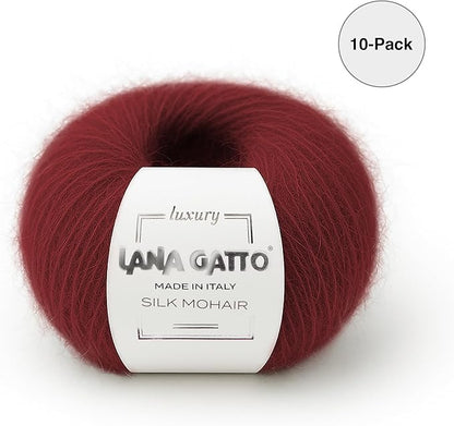 Silk Mohair Luxury Yarns, Premium and Soft Blend for Knitting, Made in Italy (Red - 6026, 10)