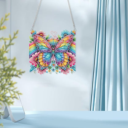 AiYuanzsh Diamond Art Suncatcher Hanging Kit Rainbow Butterfly with Flowers, Colorful Special Shaped Diamond Painting Ornament for Adults, DIY 5D Crystal Diamond Art Pendant Decoration