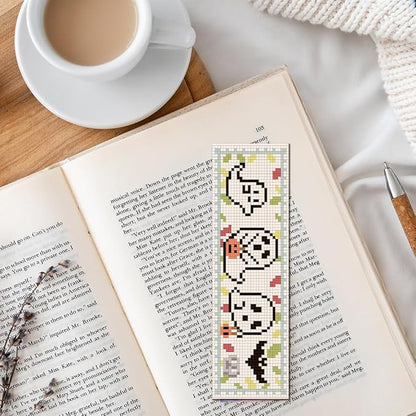 FREEBLOSS 6 Set Cross Stitch Bookmark Kit Halloween Embroidery Bookmarks Stamped Embroidery Bookmark with Instruction Counted Cross Stitch Kit for Gift Adults 8''x2.4''
