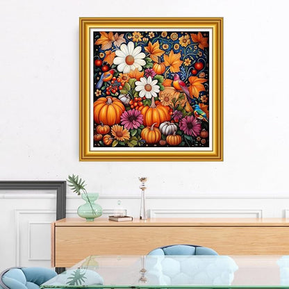 Foxhool Stamped Cross Stitch Kits,11CT Printed Cross Stitch Pattern Full Embroidery Kits for Beginner Needlepoint Kits&Colorful Flowers and Birds 18x18 inch