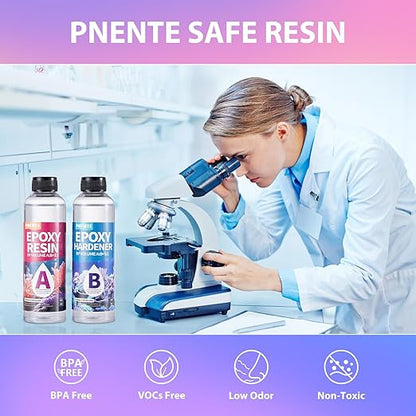 Pnente Artist-Grade Epoxy Resin – Self-Leveling, Zero Bubbles & 5-Year UV Guard for River Tables, Jewelry, Resin Art – Beginner-Friendly 1:1 Mix, Non-Toxic & Non-Yellowing (16oz)