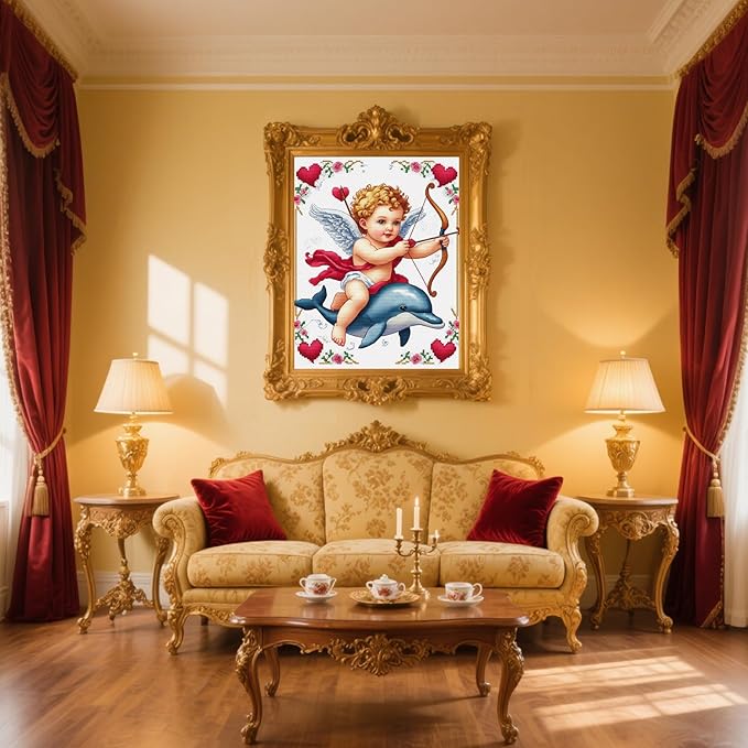 57lilina Stamped Cross Stitch Kits - 11CT Cupid's Arrow Easy Pre Printed Cross-Stitch Patterns for Adults, Advanced Embroidery Kit for Beginners, 14x18 in DIY Crossstitch for Wall Decor or Mom Gifts