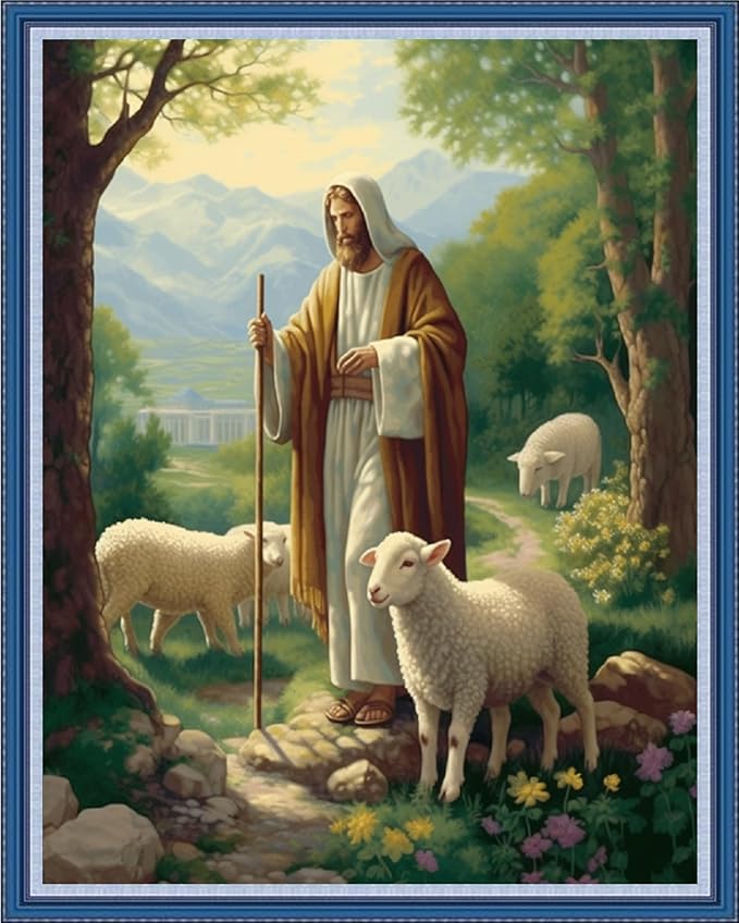 Dimensean Stamped Cross Stitch Kits Full Range of Embroidery Patterns Starter Kits for Beginners Adult DIY Cross Stitches Needlepoint Kits 11CT-Jesus Shepherds The Sheep 16x20 inch