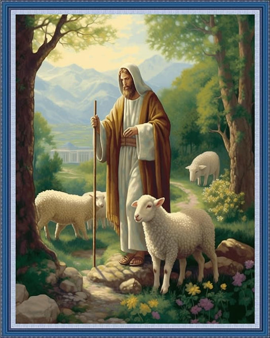 Dimensean Stamped Cross Stitch Kits Full Range of Embroidery Patterns Starter Kits for Beginners Adult DIY Cross Stitches Needlepoint Kits 11CT-Jesus Shepherds The Sheep 16x20 inch