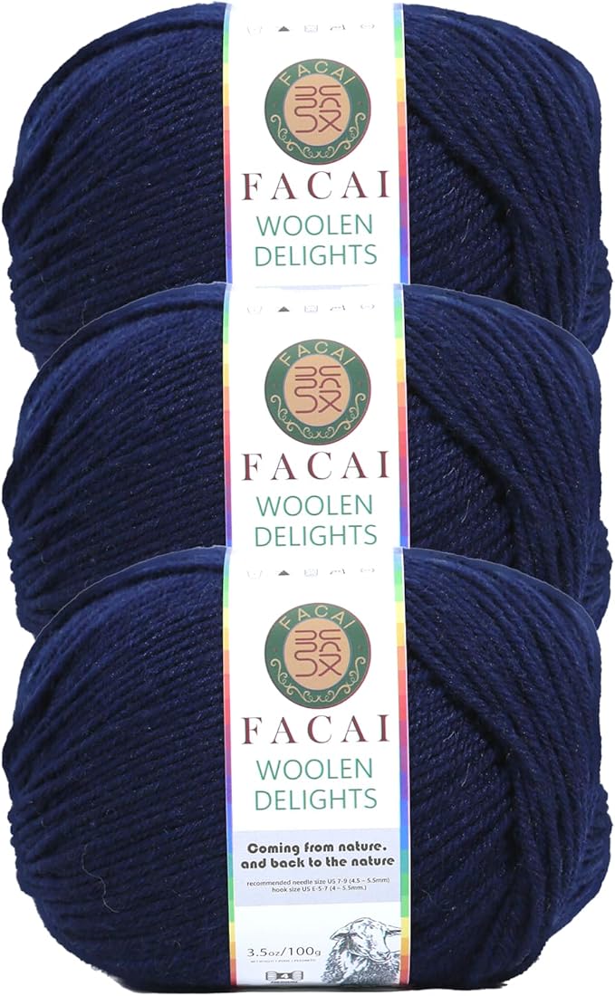 Facai Blend Merino Wool Yarn for Knitting - Worsted Weight,197yds (3.5oz) Ball, Ideal for Sweaters, Scarves, and Accessories (3, Navy)