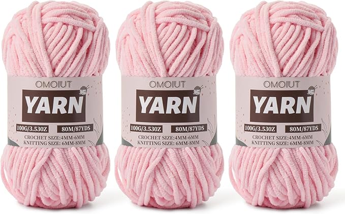 Fluffy Chenille Yarn for Crocheting - Baby Yarn for Crocheting Soft Blanket - 3 Pack of 100g/(87.4yds) Crochet Amigurumi Chunky Yarns - Super Bulky 5 Velvet Yarns (3 Pink)