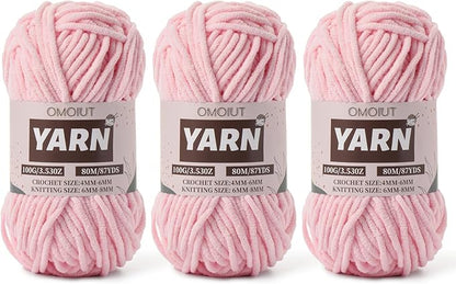 Fluffy Chenille Yarn for Crocheting - Baby Yarn for Crocheting Soft Blanket - 3 Pack of 100g/(87.4yds) Crochet Amigurumi Chunky Yarns - Super Bulky 5 Velvet Yarns (3 Pink)