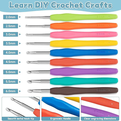 GMAK Crochet Kit for Beginners Adults, 59 PCS Crochet Sets Include Yarn, Crochet Hooks and Tools, Portable Crocheting Starter Kits for Making Variety Projects Craft Supplies, Blue Flower