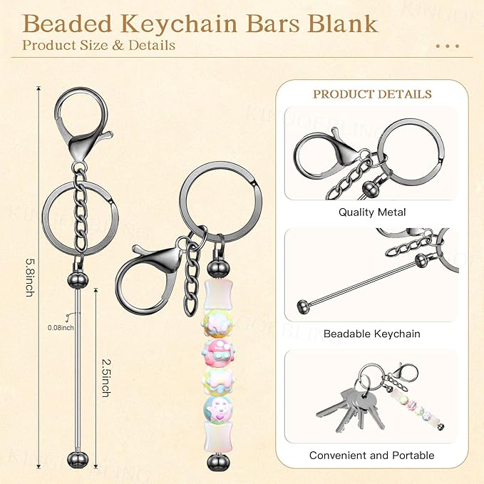 12 PCS Beadable Keychain Making Kit,Key Chain Keyrings for Jewelry Making,Car Bag Purse Charms Key Chains Bulk Metal Blank Bars,DIY Supplies Christmas Gifts for Women Men Crafts Custom Projects Black
