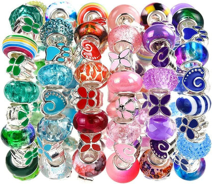 Aipridy 210 Pcs Large Hole European Beads, Craft Supplies Kit, Assorted Mixed Color Lampwork Spacer Beads for DIY Bracelet Jewelry Making (210, Mixed Pack by Style) - Image 2