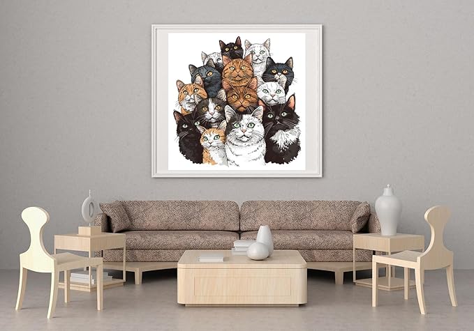 Moohue Stamped Cross Stitch Kits for Adults Animals Cats 14CT Pre Printed Cross Stitch Kits for Beginners (Cats)
