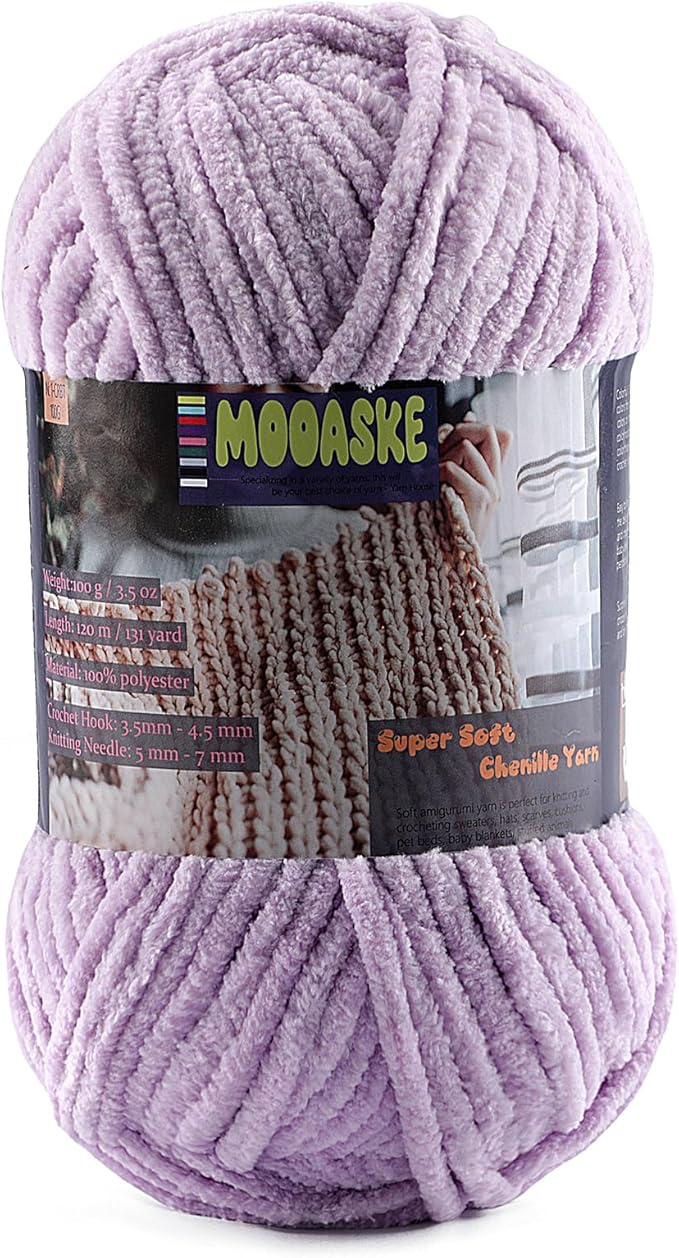Baby Blanket Yarn for Crocheting - Soft Velvet Fluffy Chenille Yarn for Knitting Amigurumi Making Scarves, Doll - 100g/3.5oz 131 Yards Thick Plush Yarns (1, Light Purple)