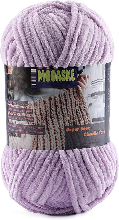 Baby Blanket Yarn for Crocheting - Soft Velvet Fluffy Chenille Yarn for Knitting Amigurumi Making Scarves, Doll - 100g/3.5oz 131 Yards Thick Plush Yarns (1, Light Purple)