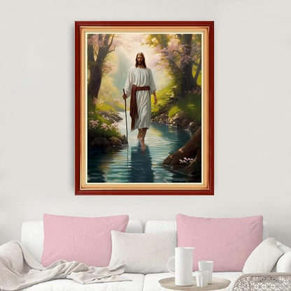Dimxvean Stamped Cross Stitch Kits,Cross Stitch Kits for Adults Beginners,Embroidery Kits Full Range of Cross Stitch Stamped Kits Needlepoint Kits Cross Stitch Patterns-Forest Jesus 16x20 inch