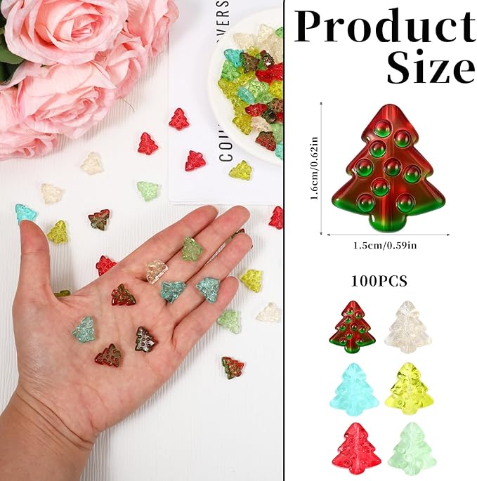 100Pcs Christmas Beads for Jewelry Making, 7 Colors Christmas Tree Bracelet Beads for DIY Jewelry Making Bracelet Necklace Holiday Crafts
