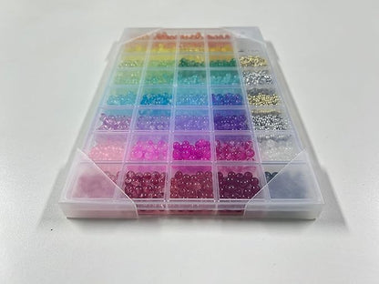 Funtopia Glass Beads for Bracelets 6mm, 1396pcs Bracelet Making Kit 34 Colors Glass Beads for Jewelry Making, Crystal Beads for Bracelets DIY Crafts with Spacer Beads and Charms