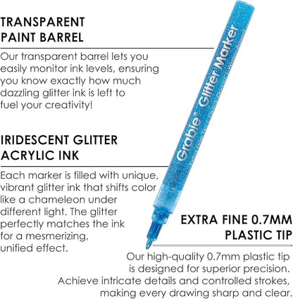 Grabie Glitter Metallic Markers, Extra-Fine Tip Glitter Acrylic Paint Markers, Quick-Drying Water-based Ink Glitter Pens for Adults, DIY Crafts Making (Extra Fine Tip 24 Colors, Pack of 24)