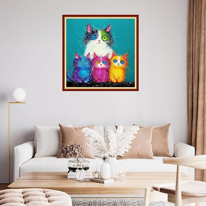 Fanxvivy Stamped Cross Stitch Kits for Beginners Full Range of Cross Stitching Preprinted Embroidery Kits for Adults, 11CT Embroidery Pattern Needlepoint Kits-Colorful Cat 18x18 inch