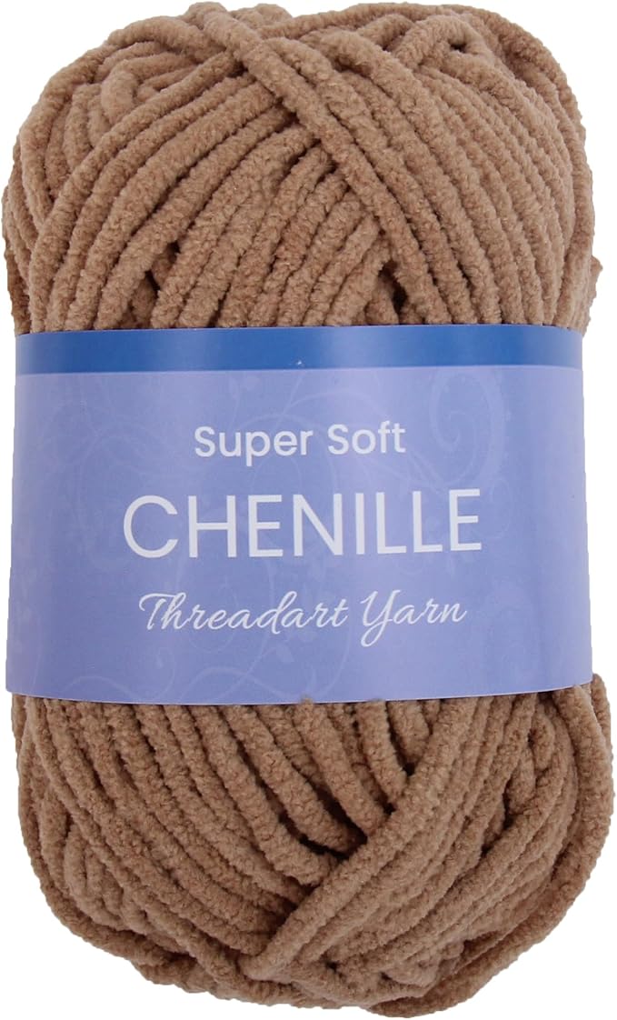 ThreadArt Chenille Yarn for Crocheting, Knitting, Amigurumi, Super Soft Plush Velvet Yarn - 50 Gram 60 yds #5 Fluffy Yarn Skeins - Camel 12